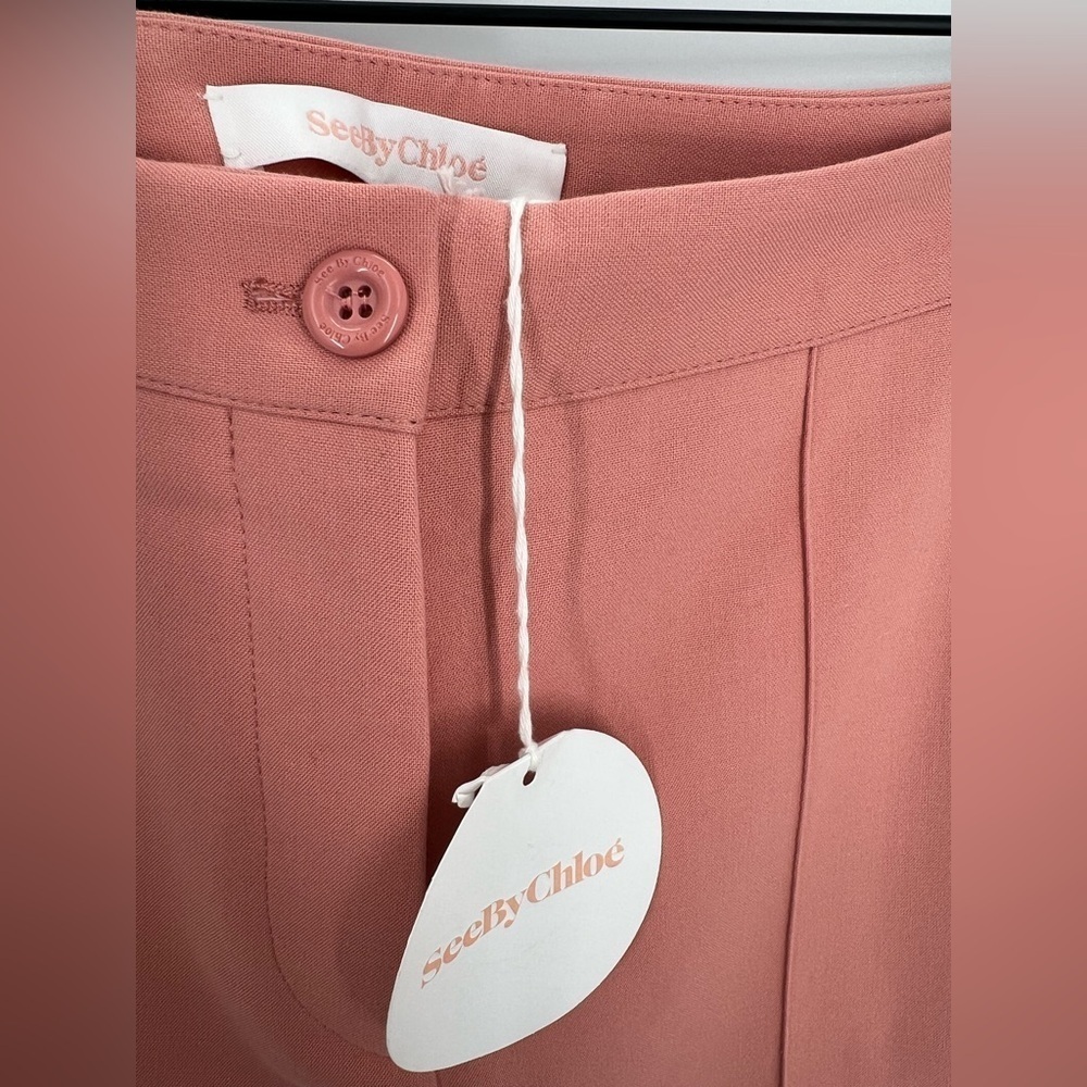 See By Chloe Cropped Bootcut Kick Flare Pintuck Suit Trousers In Muted Clay - Picture 5 of 9